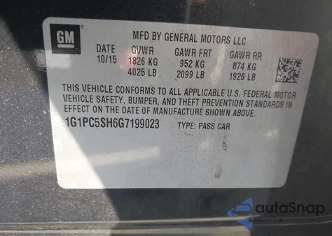 2016 Chevrolet Cruze Limited Ls Auto from USA, damaged, VIN 1G1PC5SH6G7199023